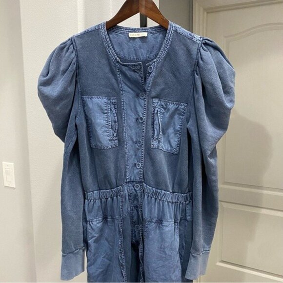 Ulla Johnson Indigo Acid Blue Sadie Puff-Sleeve 6-pocket Banded Cuffs Jumpsuit S - Picture 10 of 13